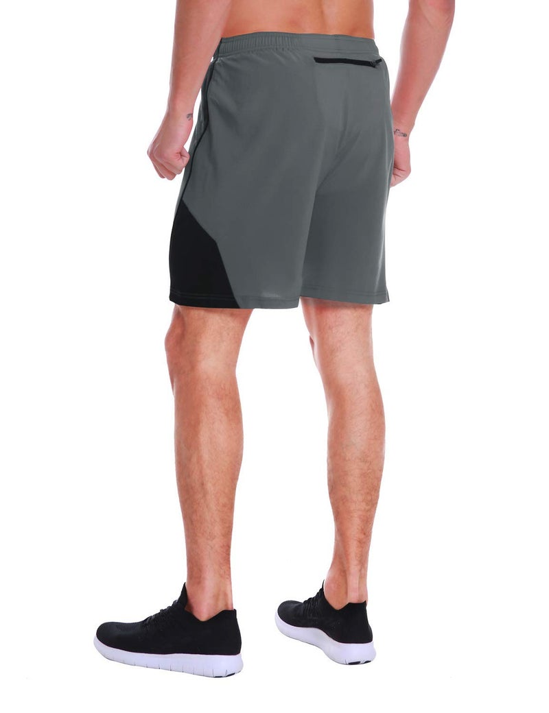 EZRUN Men's 7 Inch Quick Dry Running Shorts Workout Sport Fitness Short with Liner Zip Pocket(Grey,L) - Image 3